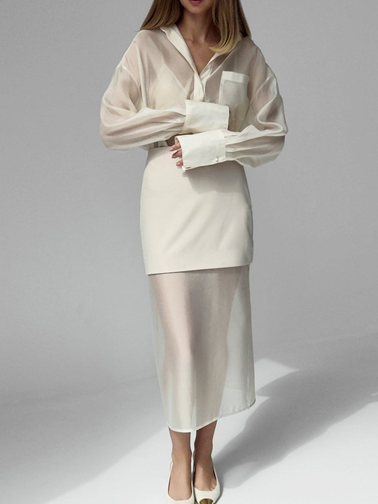 CREAM SHEER SHIRT SET