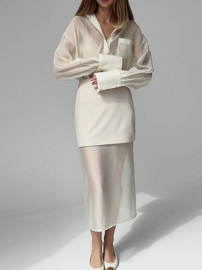 CREAM SHEER SHIRT SET