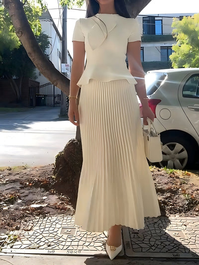 Crepe Knit Cravat Top & Pleated Suiting Maxi Skirt