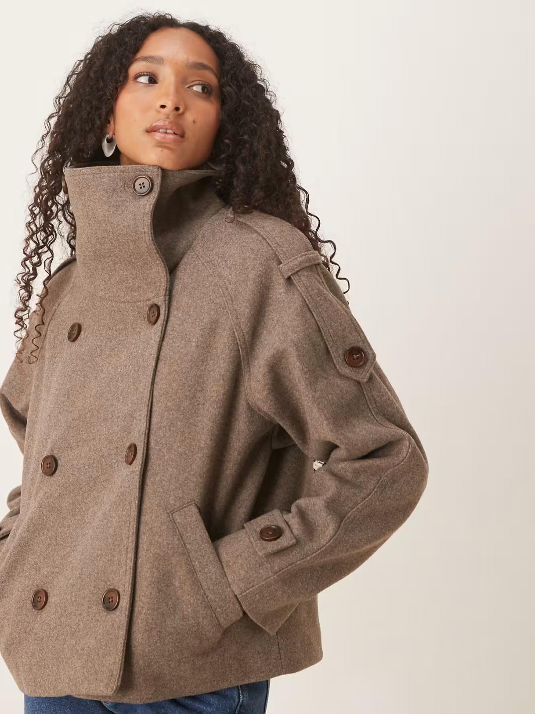 Double Breasted Wool Blend Short Coat