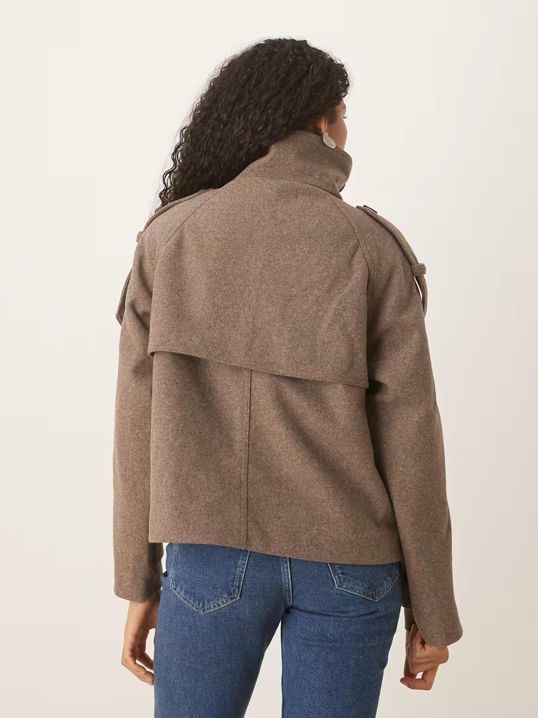 Double Breasted Wool Blend Short Coat