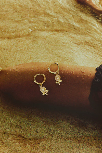 18K Gold Plated Opalescent Roses Earrings Gold