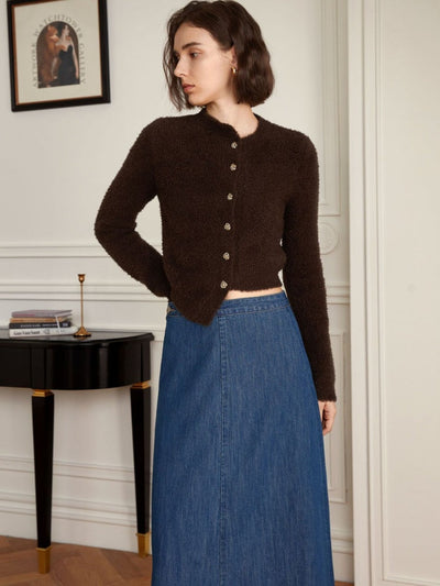 High-Waist A-Line Flared Denim Skirt