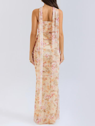 Floral Strapless Bodice and High Waist Skirt with Tie Set