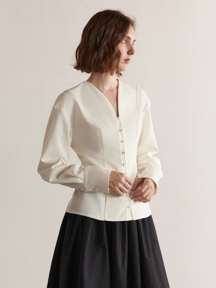 French V-Neck Court-Style Top