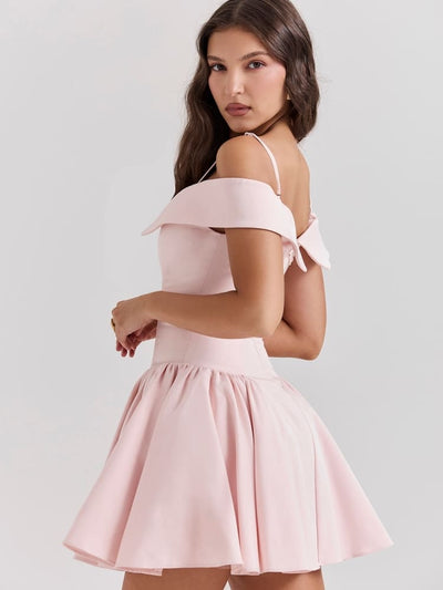 Ballet Pink Off-Shoulder Spaghetti Strap Mini Dress