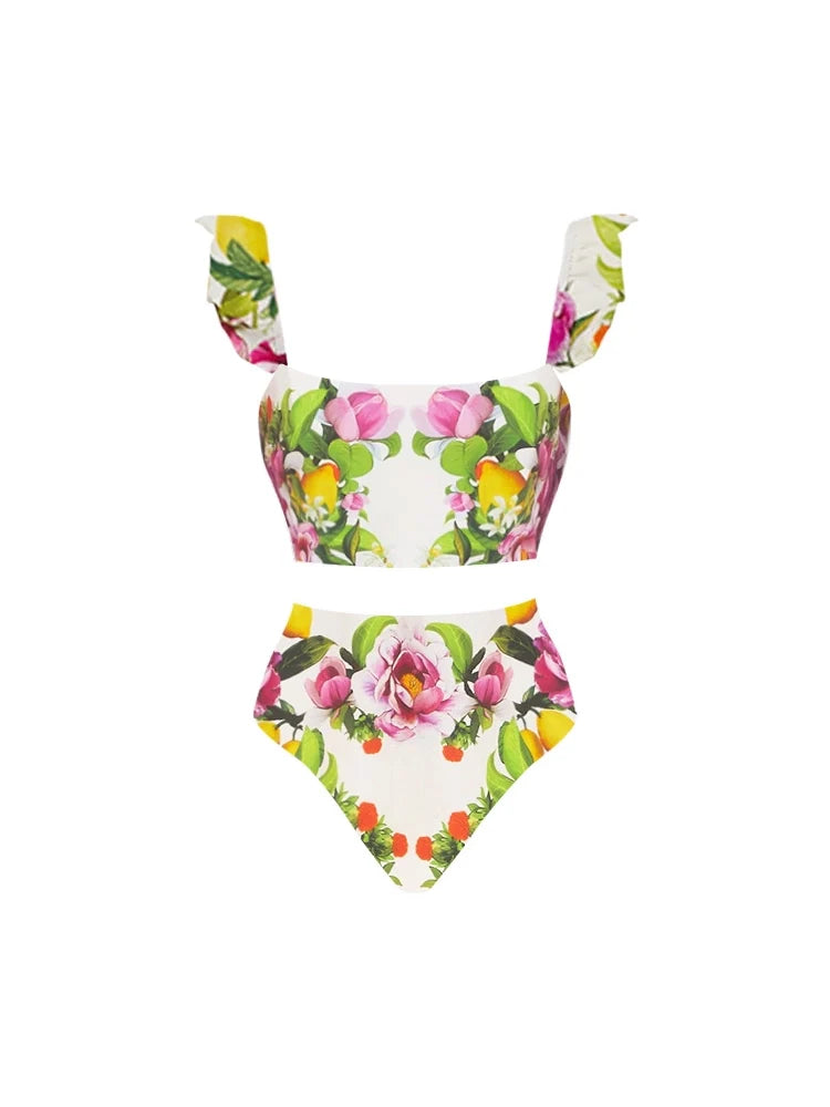 Floral Print High-Waist Bikini Set