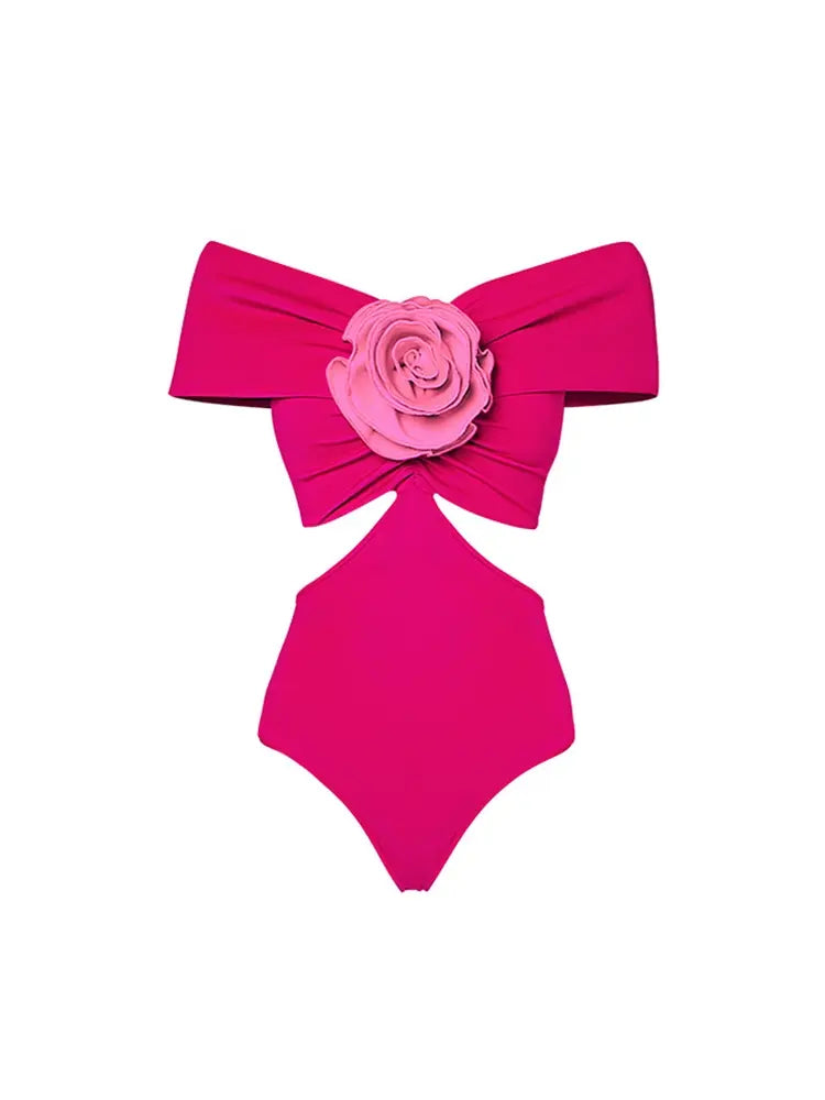 Floral Appliqué Cutout One Piece Swimsuit Set