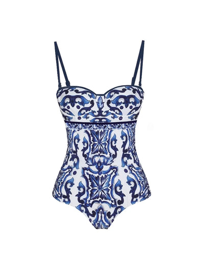 Porcelain Print One Piece Swimsuit Set