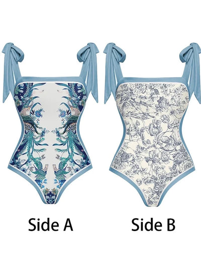 Reversible Tie Back Swimsuit and Skirt Set