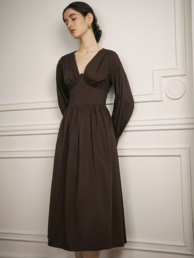 Early Spring V-Neck Waist Midi Dress