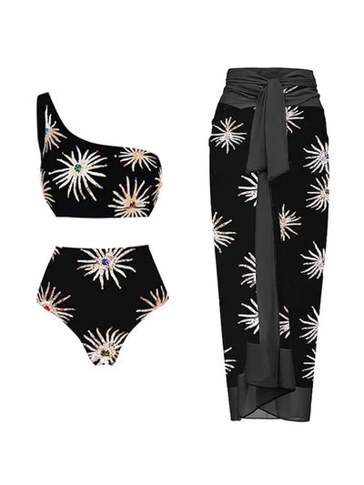 One-Shoulder High-Waist Printed Bikini Set