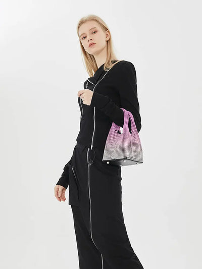 Full Rhinestone Mesh Evening Bucket Bag