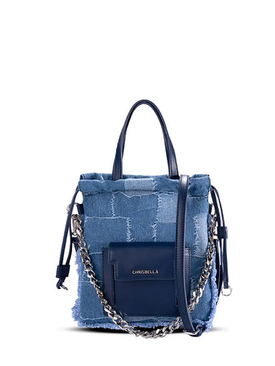 Denim Patchwork Lucky Bucket Crossbody Tote