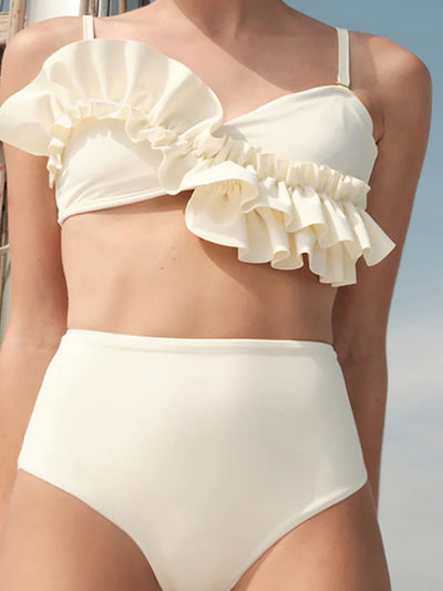French Ruffle Solid Color Bikini Set