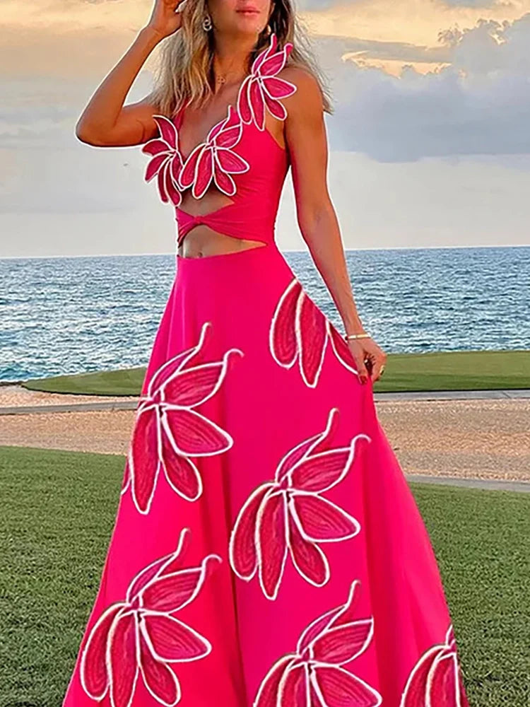 Petal Decor Fluorescent One Piece Swimsuit Set