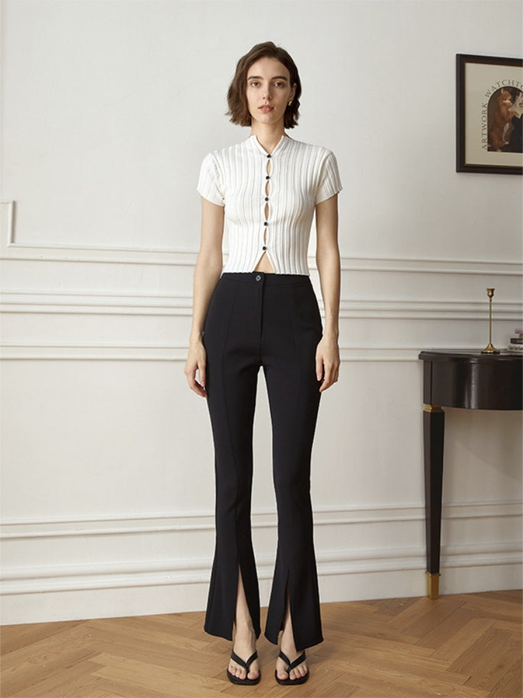 Elegant slit slightly flared suit pants