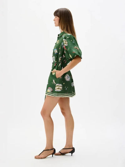 Elegant Puff Sleeve Mini-Green