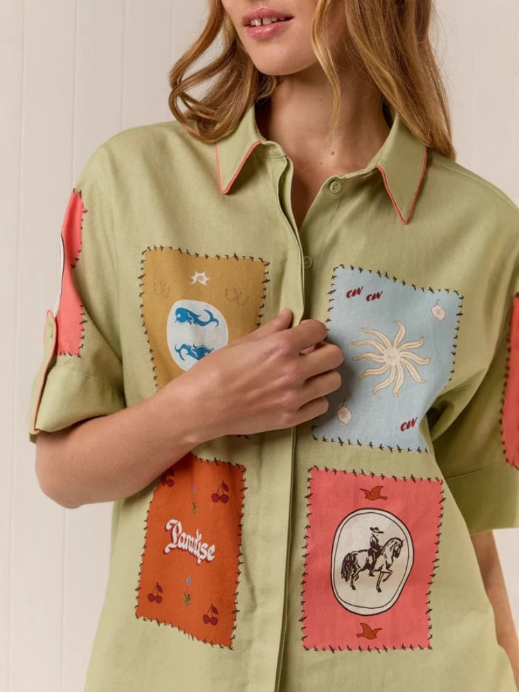 Linen Temperament Shirt&Shorts Set