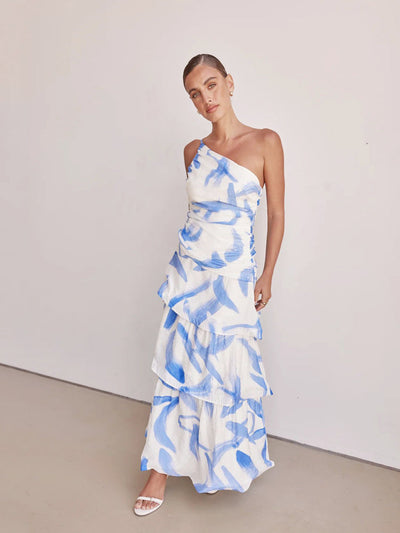 One-Shoulder Strappy Floral Print Dress