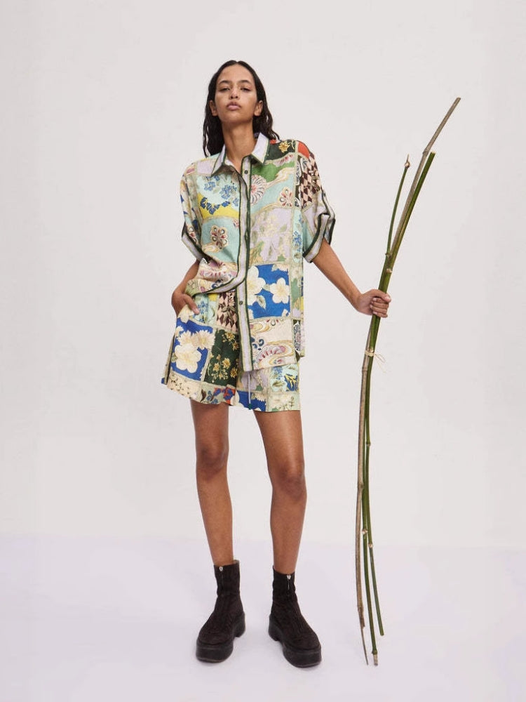 Printed Linen Shirt & Shorts Set
