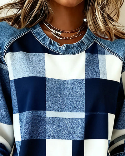 Stella® | Sweatshirt with Check Patchwork and Contrast Color