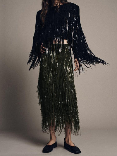 Fringed Sequin Skirt