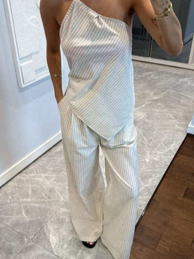 One-Shoulder Striped Two-Piece Set