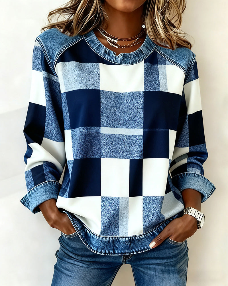 Stella® | Sweatshirt with Check Patchwork and Contrast Color
