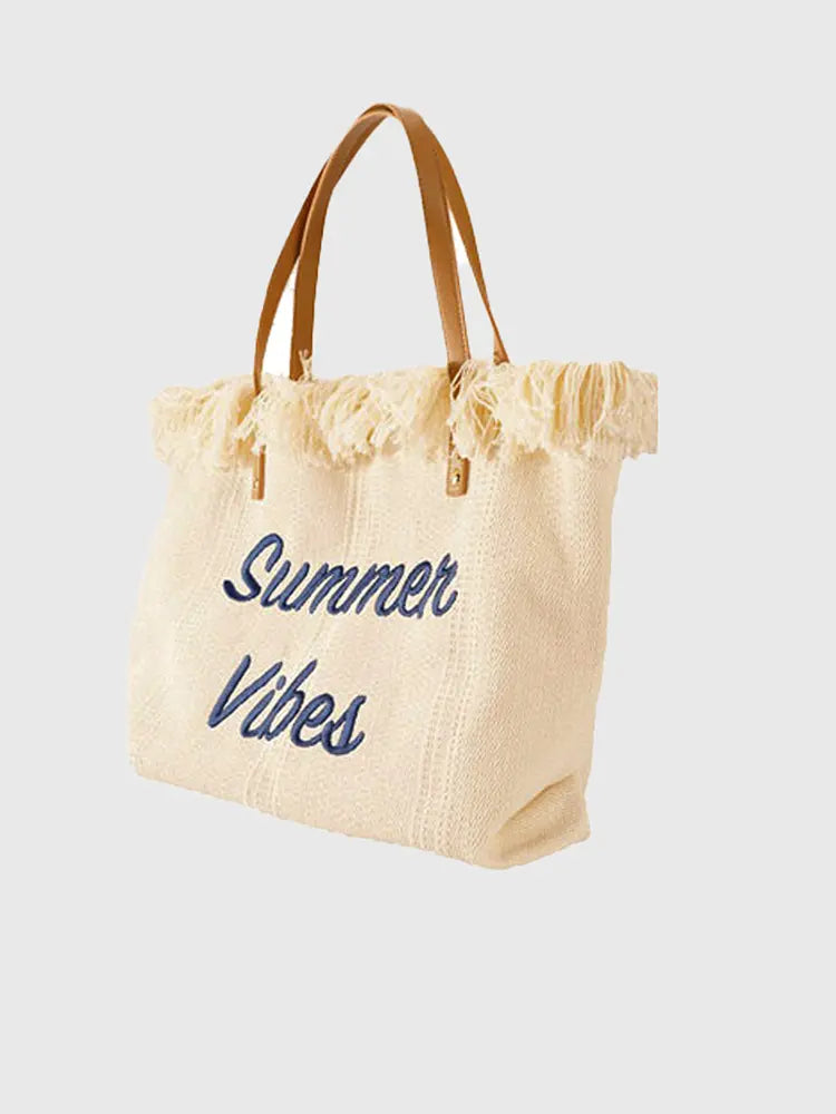 Colorblock Letter Fringe Large Tote Bag