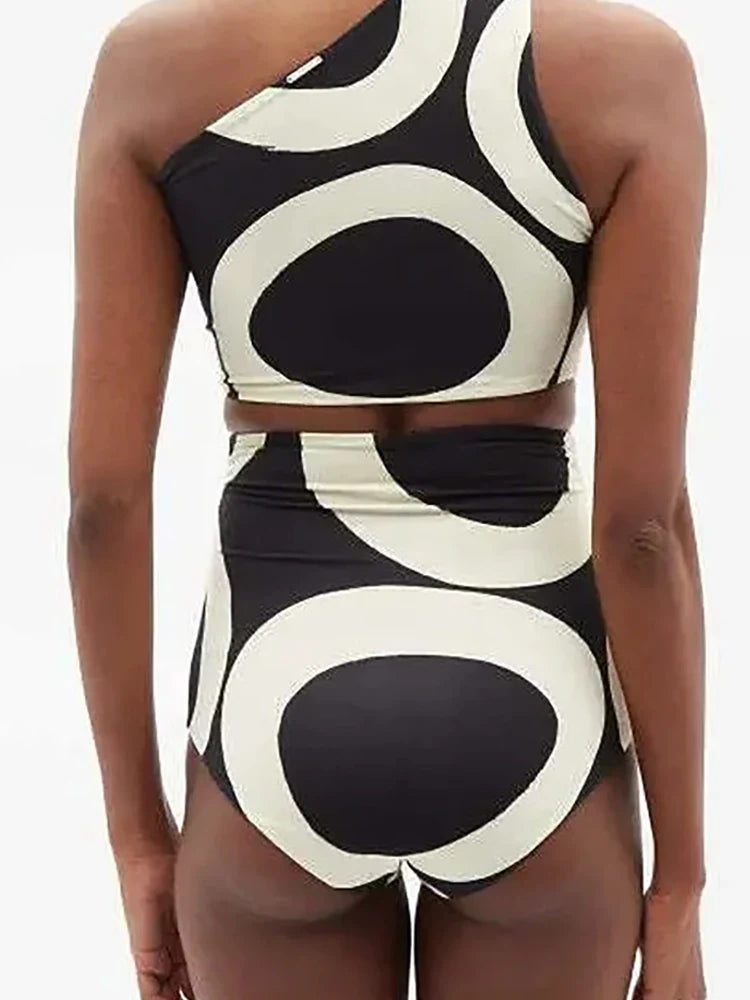 One-Shoulder Colorblock High-Waist Bikini Set