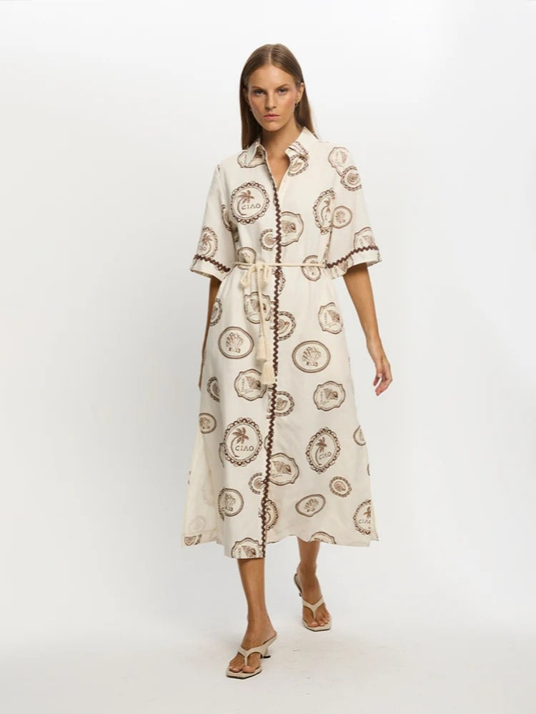 Shirt-Collar Short Sleeve Dress