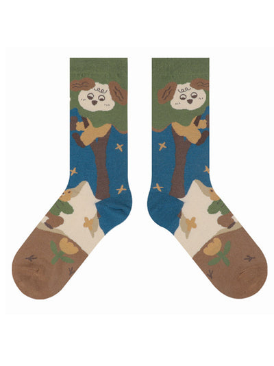 Cute Cartoon Kitty Pattern Cotton Socks