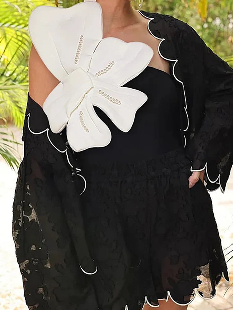 Pearl Flower Embellished Swimsuit Set