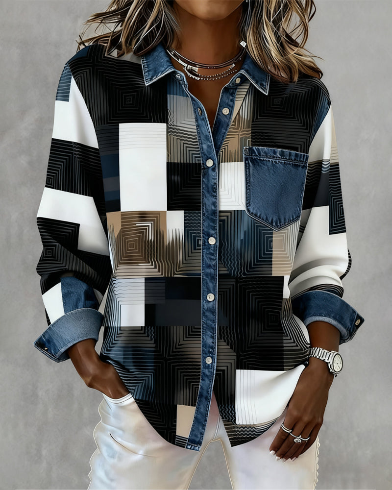 Stella® | Color Block Shirt Fashionable Collar