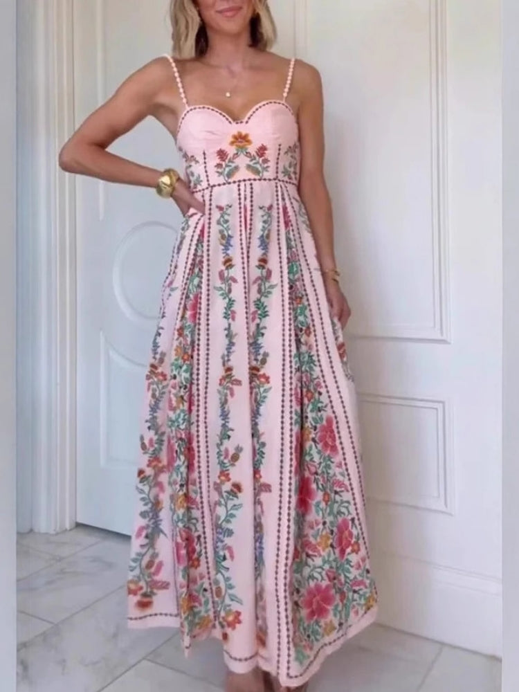 Print Sling Beaded Vacation Dress