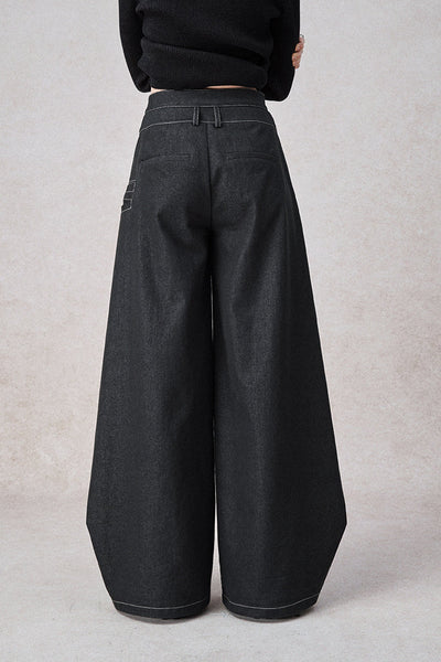 Swinging Symphony Fake Two-Piece Wide-Leg Jeans