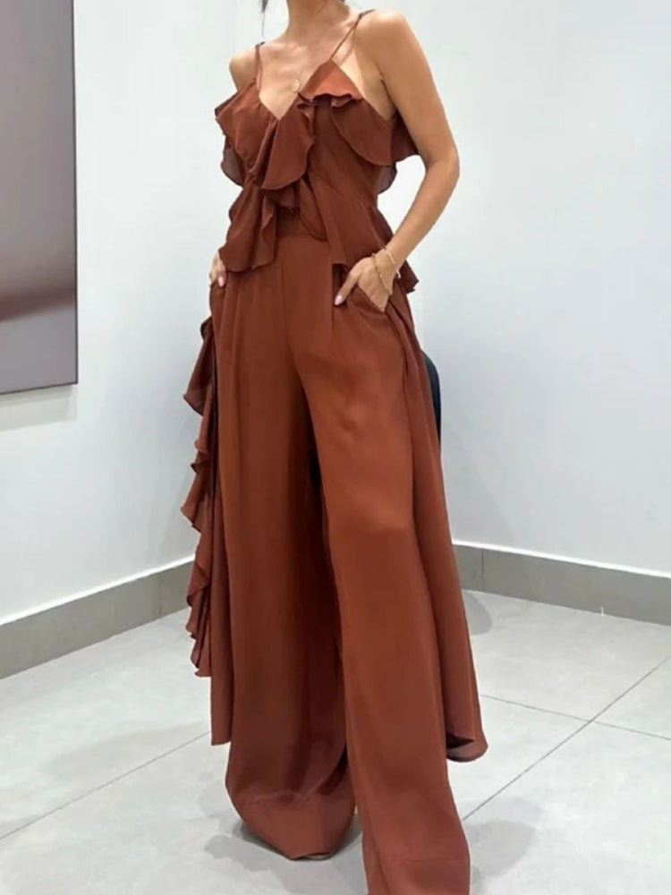 Wide-Leg Chiffon Pants Set