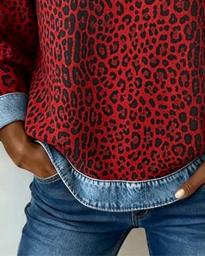 Stella® | Sweatshirt Leopard Print Denim Patchwork