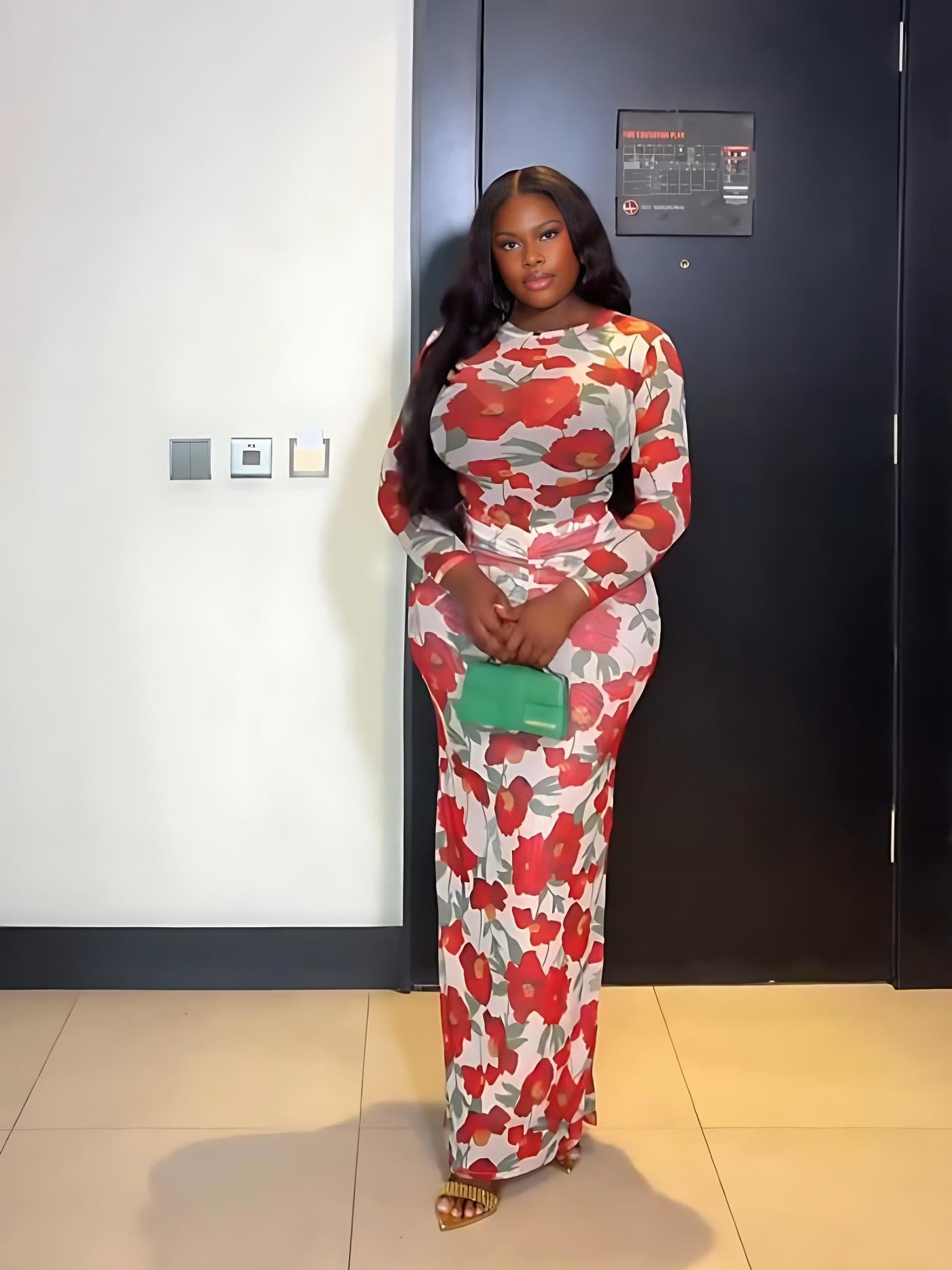 Red Floral Print Bodysuit Skirt Set