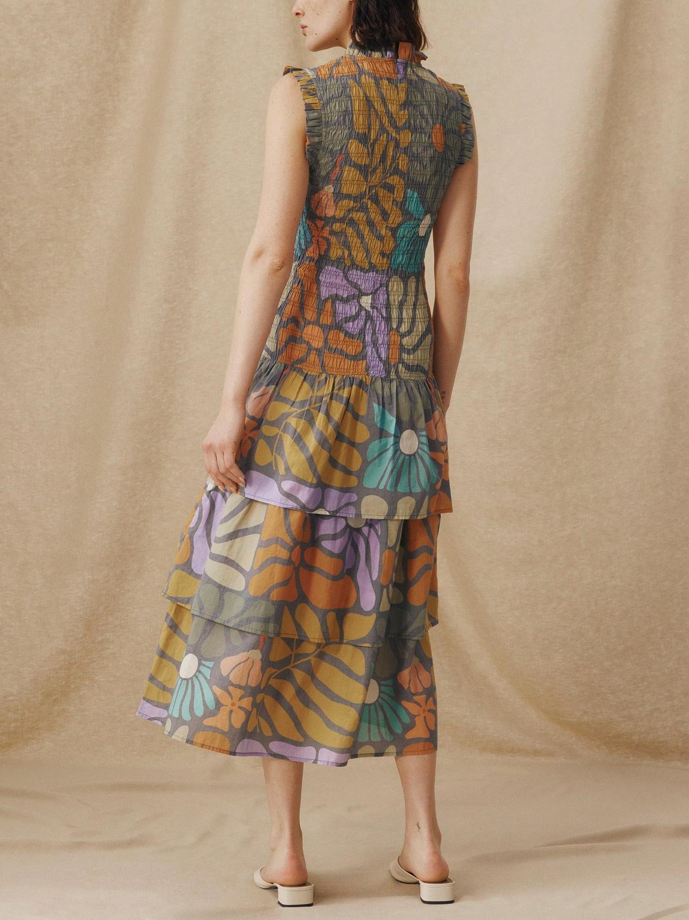 Multicolor Botanical Print Midi Dress