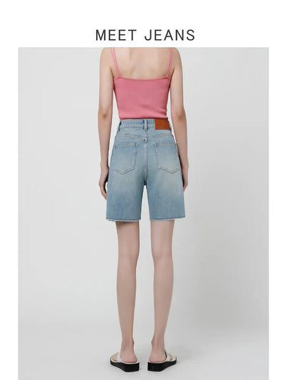 High-Waist Stretch Denim Shorts