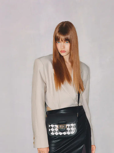 Checkerboard Saddle Crossbody Shoulder Bag