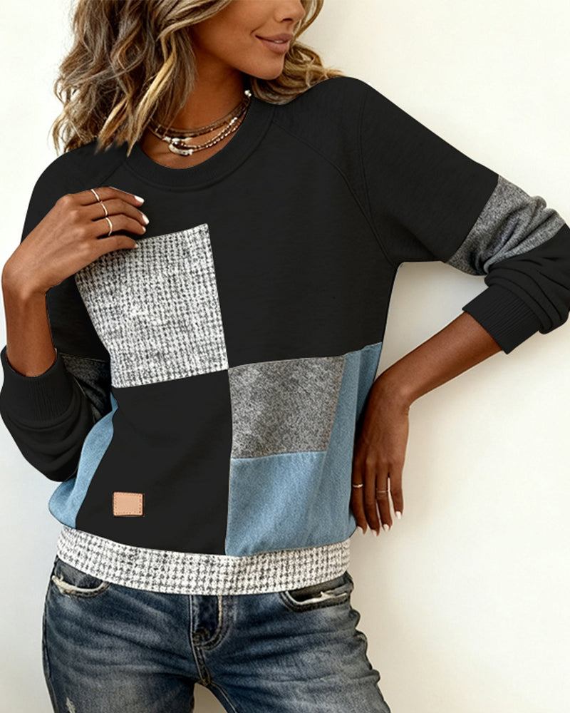 Stella® | Casual Contrast Color Crew Neck Sweatshirt