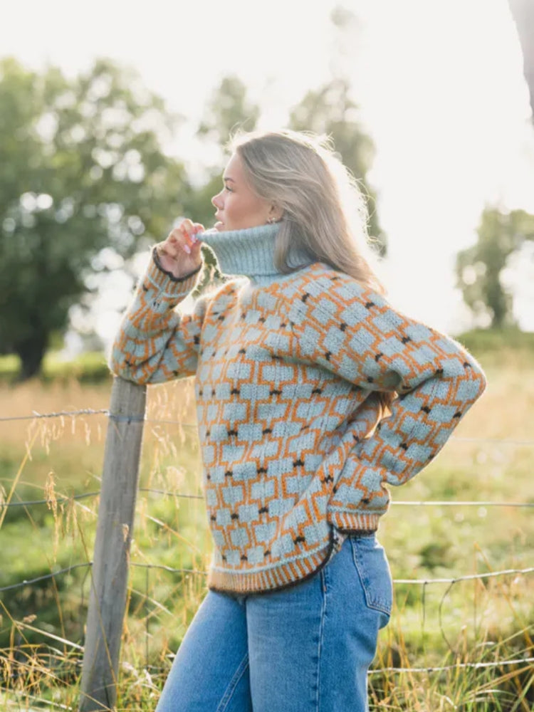 Geometric Patterned Turtleneck Sweater