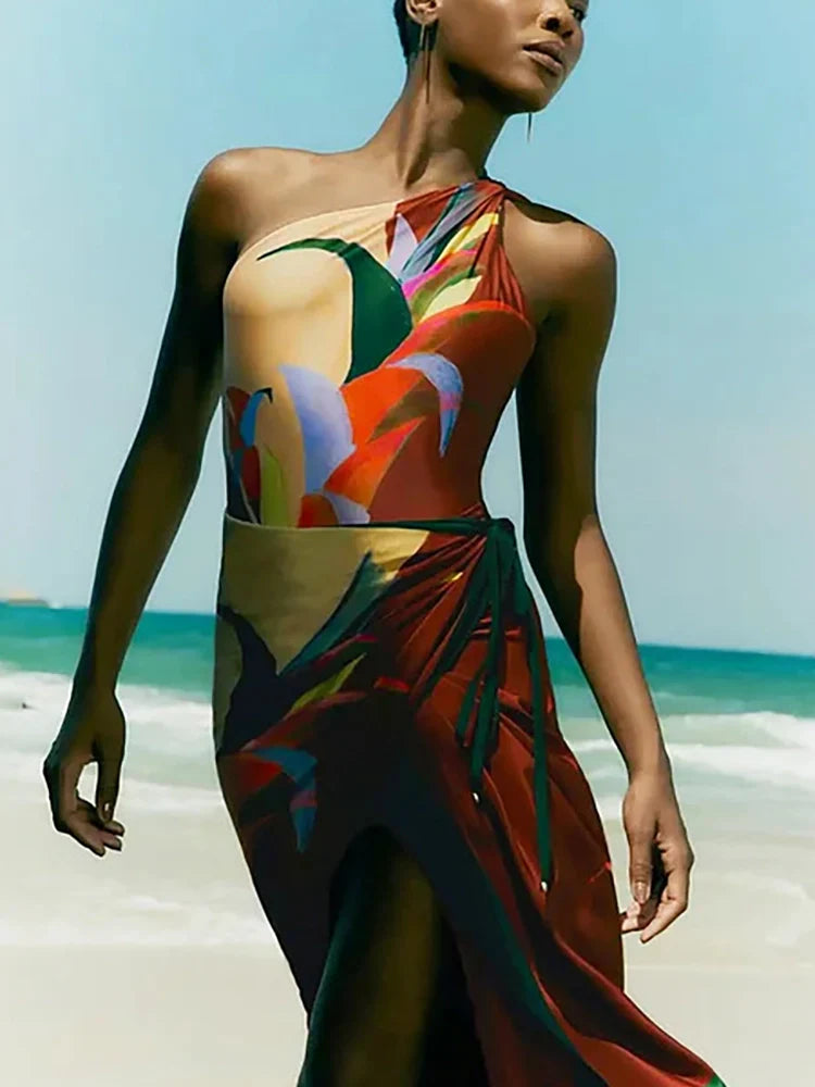 One Shoulder Holiday Floral Swimsuit Set