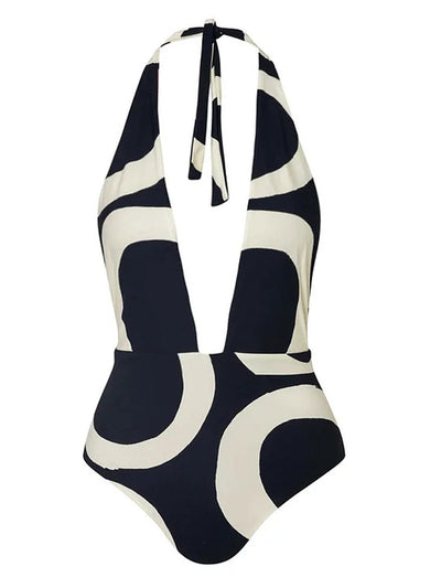 Colorblock Halter High-Waist One-Piece Swimsuit