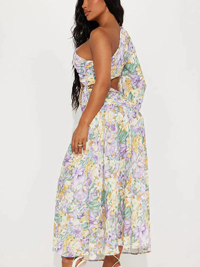 One Shoulder Cutout Floral Swimsuit Set