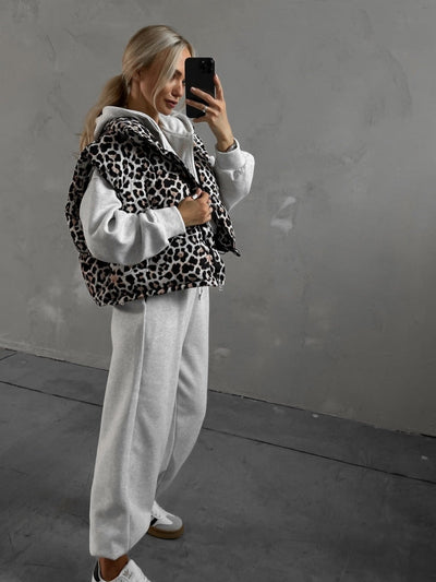 Stand Collar Leopard Cardigan