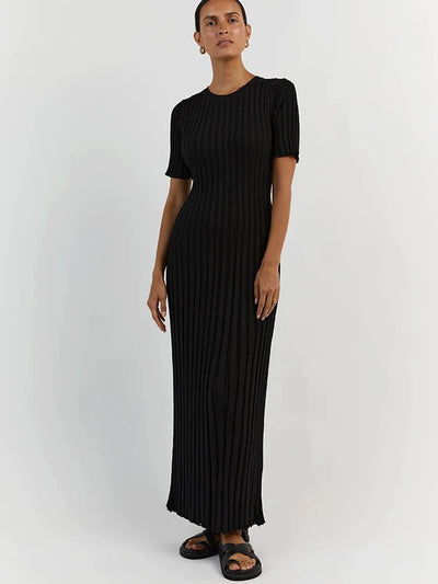 Casual Striped Crew Neck Knit Maxi Dress